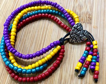 Southwest rojo azul púrpura oro con cuentas 4 strand pulsera apilada hecha a mano plata