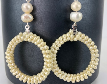 Cremoso blanco agua dulce perla boda damas de honor Gota colgante pendientes marfil