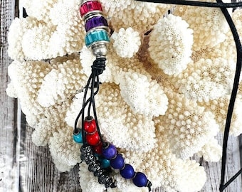 Dyed Jasper Bead Dangle Pendant Crystal Bead Leather Necklace Handmade