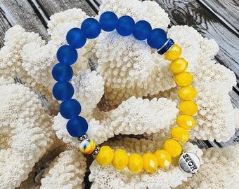 Soporte Ucrania Pulsera Frosted Blue Yellow Crystal Sunflower Hope Silver Tone