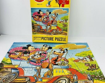 Walt Disney Characters Interlocking Picture Puzzle Fire Engine Fun Featuring Donald Duck and Chip and Dale By Jaymar New In Sealed Plastic
