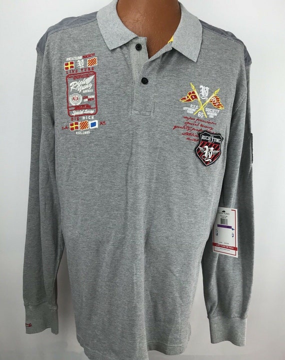 Richyung Society 2XL LS Polo Type Shirt Gray Embr… - image 3