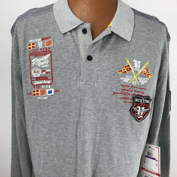 Richyung Society 2XL LS Polo Type Shirt Gray Embr… - image 2