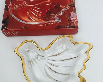 Mikasa Dove Dulce Caramelo Dish Cristal Cristal Cristal Oro Borde Borde Pájaro