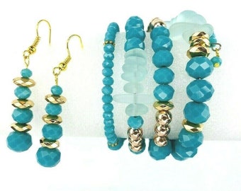 Cristal esmerilado oro tono abalorios pulsera conjunto pendientes envoltura