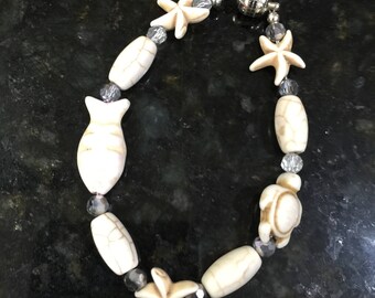 Pulsera Náutica Estrella Pescado Tortuga Pescado Crema Blanca