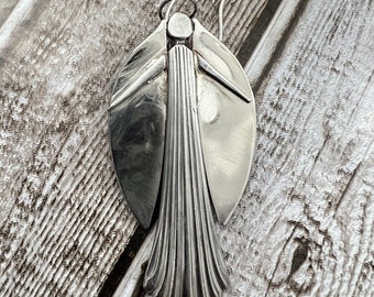 Stainless Steel Spoon Angel Pendant Necklace Wings Halo 24" Silver Plate Chain