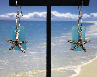 Pendientes DropDangle de cristal marino con Star Fish Beach Ocean