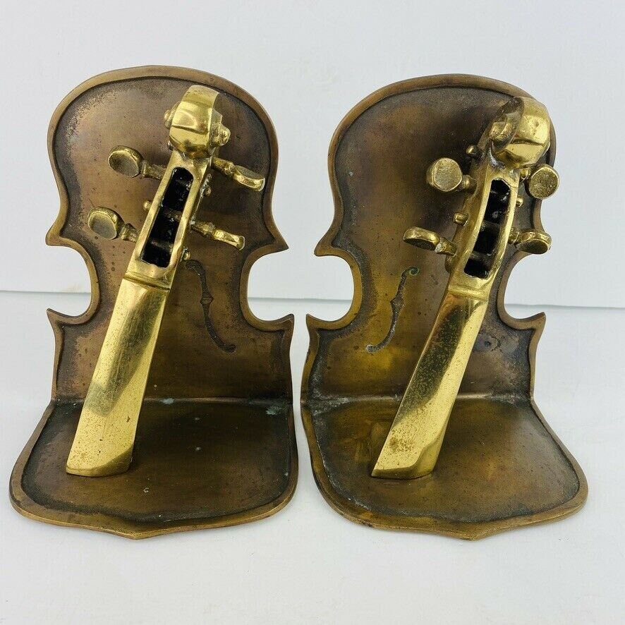 Vintage Brass Violin Bookends 1992 Pair Cello Bass Music Book Etsy