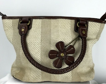 Relic Beige Woven Wicker Look Hand Bag With Leather Daisy Hang On Purse