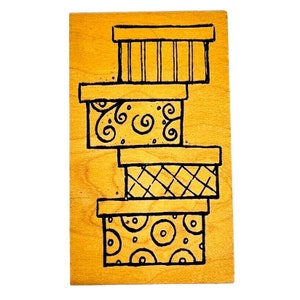 vintage Great Impressions Abstract Present Boxes Gifts Rubber Stamp H138 Holiday