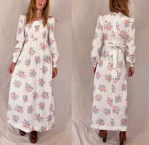 70s Gunne Sax Style Maxi Floral Dress Empire Wais… - image 1