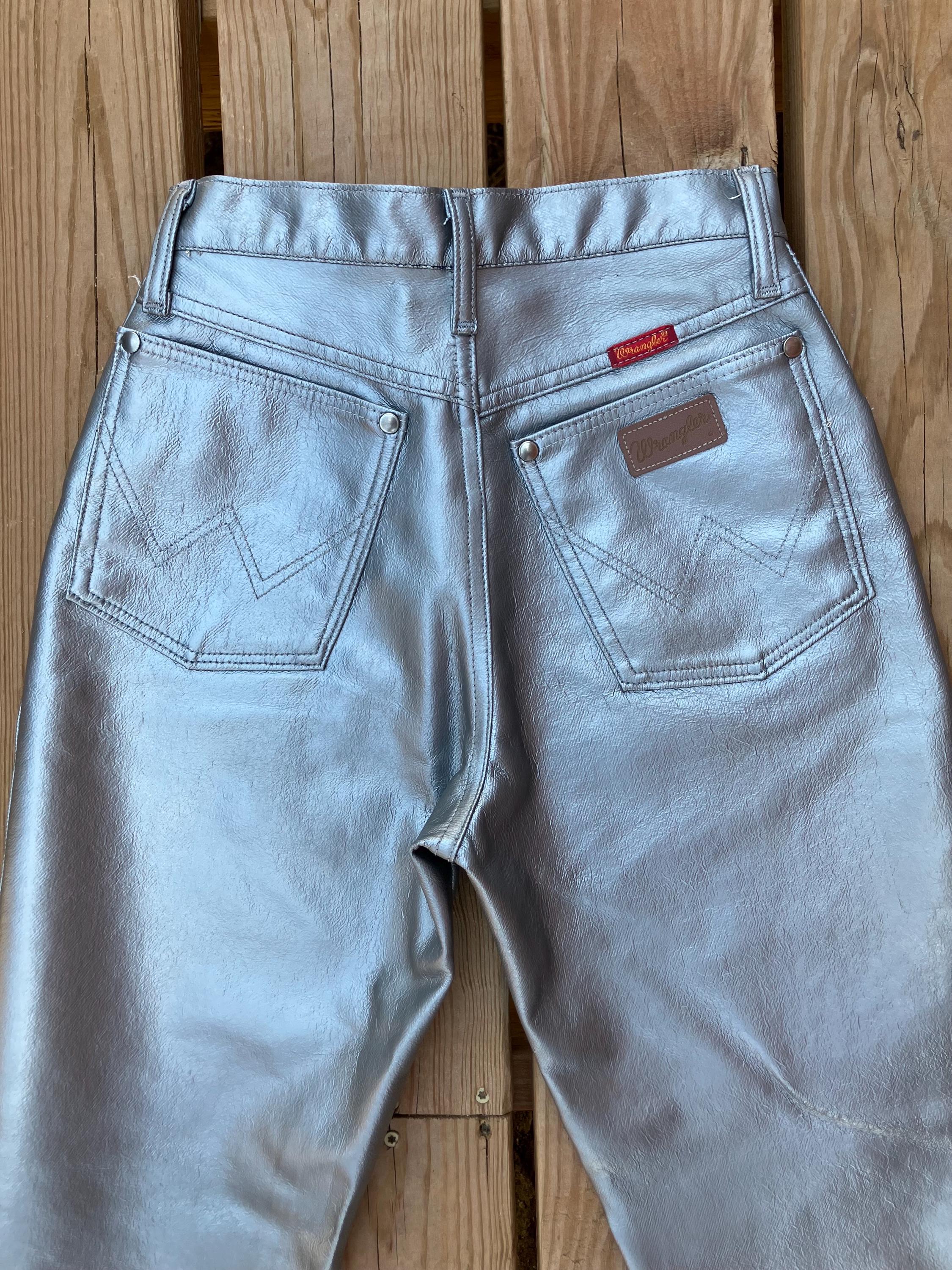 90s Wrangler Silver Metallic Western Pants: High Waisted Vinyl 