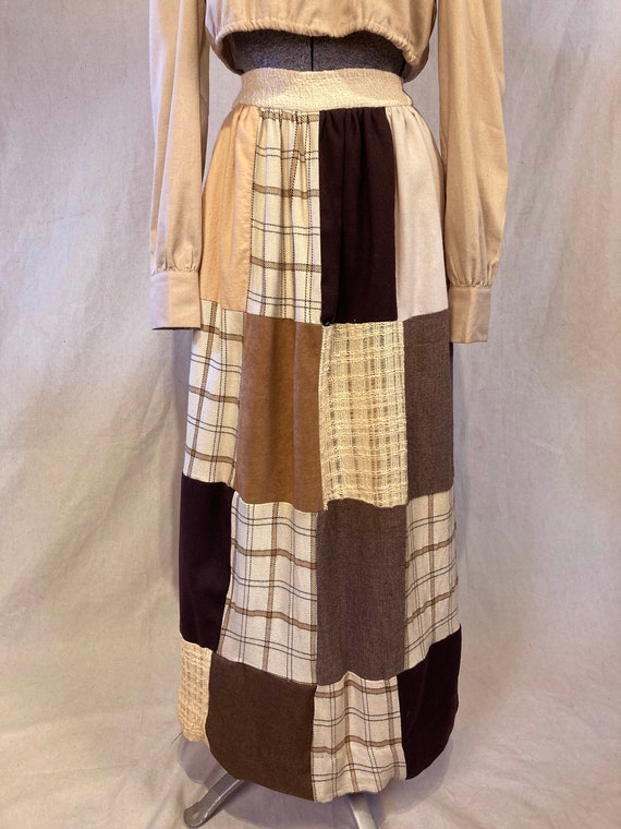1960s Patchwork Maxi Skirt, Quilted Folk Style (X… - image 3