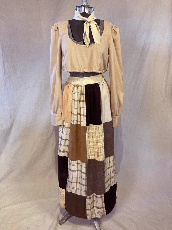 1960s Patchwork Maxi Skirt, Quilted Folk Style (X… - image 1