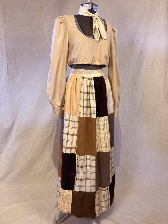 1960s Patchwork Maxi Skirt, Quilted Folk Style (X… - image 2