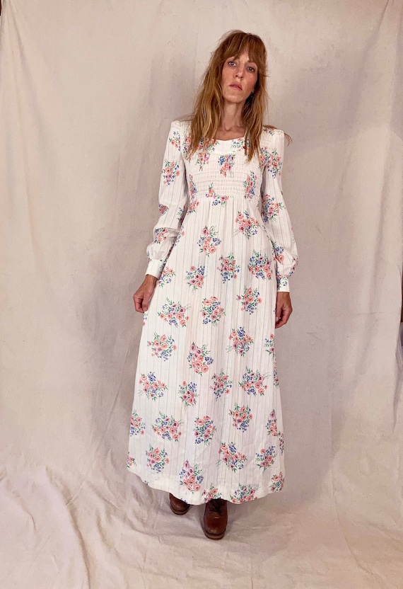 70s Gunne Sax Style Maxi Floral Dress Empire Wais… - image 4