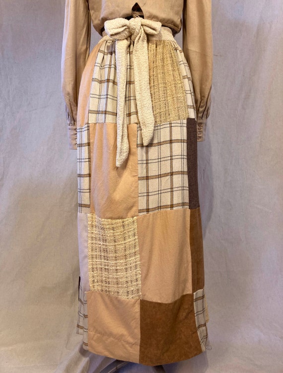 1960s Patchwork Maxi Skirt, Quilted Folk Style (X… - image 4