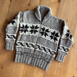 Cowichan Wool Western Sweater Cardigan Hand Knit large