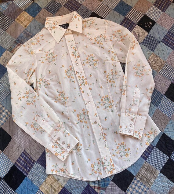 70s Floral Pearl Snap Western Shirt Womens Cowgirl