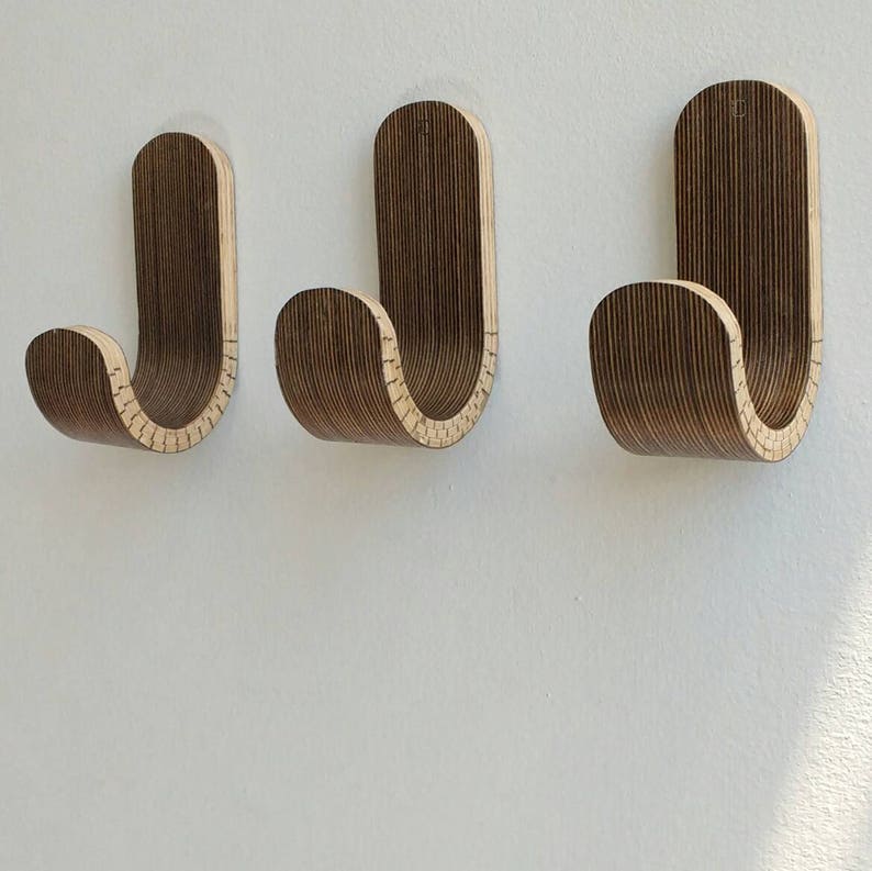 Set of Wooden Wall Hook Hanger. Bent Wood Plywood. Modern Etsy