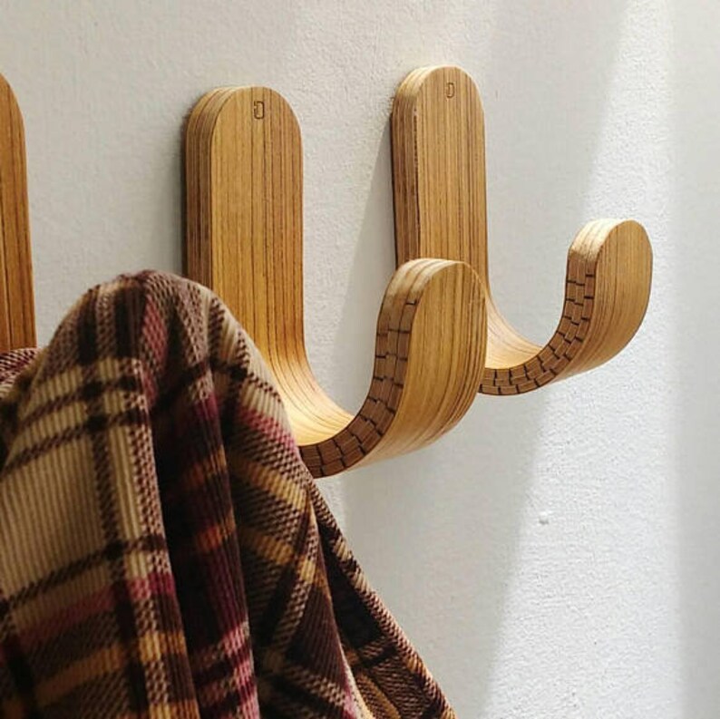 Set of Wooden Wall Hook, Hanger. Bent Wood, Plywood. Modern and