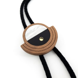 Modern Bolo Tie Adjustable Geometric Statement Jewelry Walnut+Marble+Black