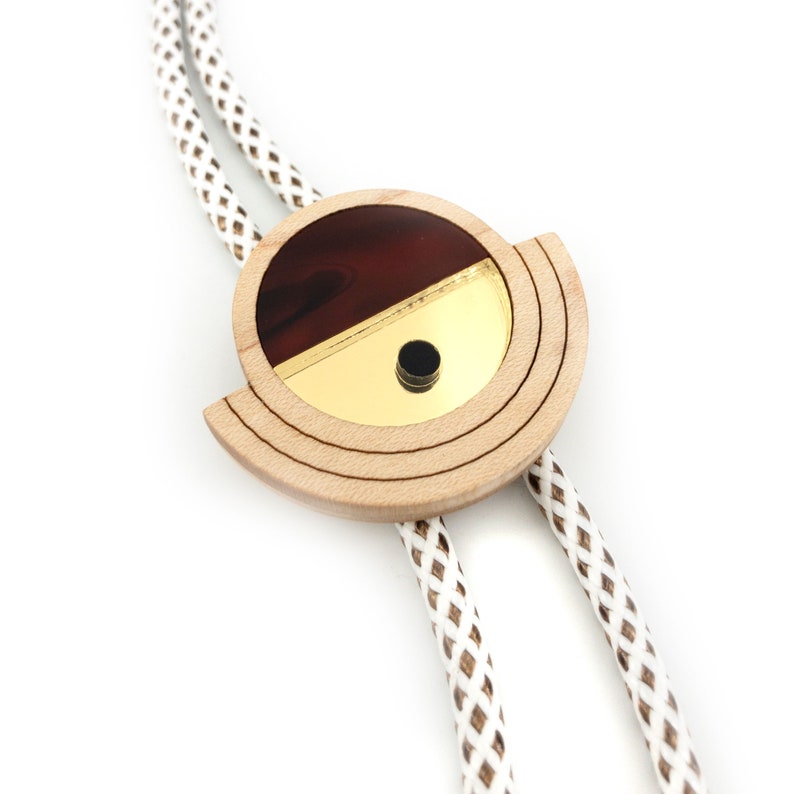 Modern Bolo Tie Adjustable Geometric Statement Jewelry Maple+Tortoiseshell