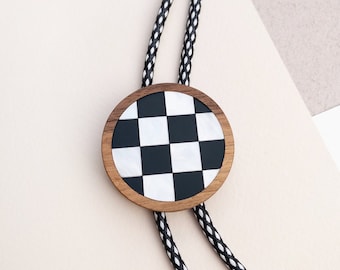 Bolo Tie with Checker Pattern | Statement Necktie & Necklaces