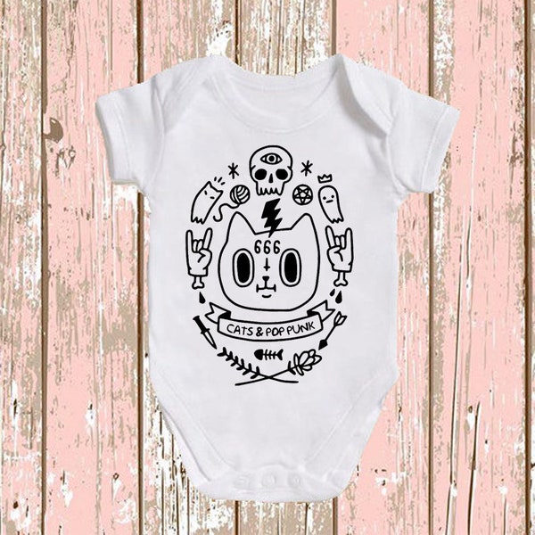Cats and pop punk baby vest  , various sizes, funny nerd