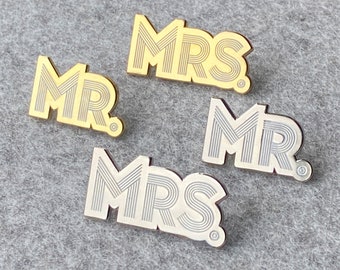 Mr. and Mrs. wedding enamel pin in gold and silver –For any couple celebrating their marriage! Great wedding gift, shower gift, couples gift