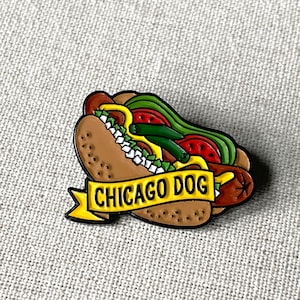 Chicago Hot Dog enamel pin and keychain – A Chicago hot dog with all the classic fixings! Chicago Foodie gift. Chicago gift. Hot Dog gift.