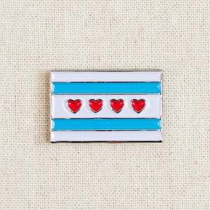 Chicago Flag Enamel Pin with Hearts: Chicago Gift, We love Chicago!