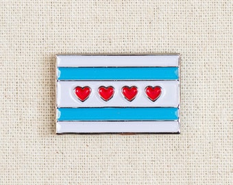 Chicago Flag Enamel Pin with Hearts: Chicago Gift, We love Chicago!