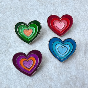 Echo Heart enamel pin – Hearts within hearts, plus glitter! Does it get any cuter?! A sparkly heart gift for your sweetie or BFF or you!