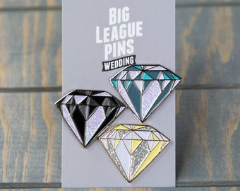 Glitter Diamond enamel pin set – Add sparkle to your flair! Save on this set of 3 glitter diamond enamel pins. Great sparkly gift!