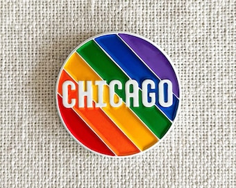 Chicago Pride circle & flag enamel pin – Show off your Chicago pride + gay pride with our fun pin! Perfect Chicago Pride gift. Love wins!