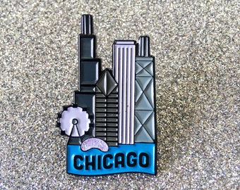 Chicago Skyline enamel pin – Show off our beloved city! Navy Pier, Millennium Park, Chicago river Willis Tower, the Hancock. Chicago gift!