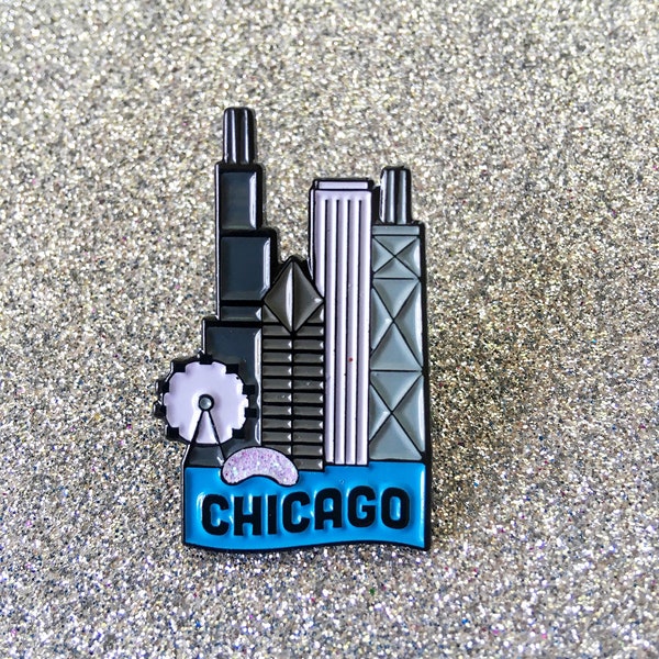 Chicago Skyline enamel pin – Show off our beloved city! Navy Pier, Millennium Park, Chicago river Willis Tower, the Hancock. Chicago gift!