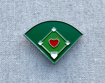 Love Baseball enamel pin – A baseball diamond pin with a pitcher's mound heart...that's a love of baseball! Great baseball gift, sport gift