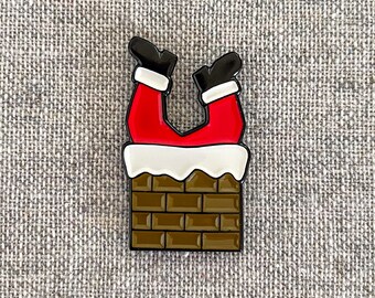 Chimney Legs Santa Christmas enamel pin – We caught Santa mid-visit! Stocking stuffer, holiday gift, Santa Claus pin, Great kids' gift!