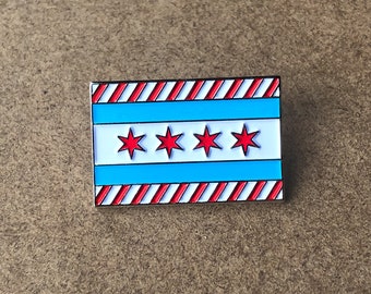 Holiday Chicago Flag enamel pin – The Chicago Flag gets Christmas-ready with our irresistible candy cane stripe design! Cool Chicago gift