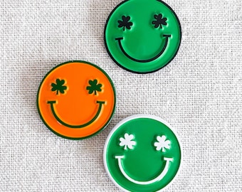 Smiley Shamrock Enamel Pin – St. Patrick's Day Gift, Irish Gift