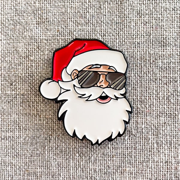 Cool Santa Christmas enamel pin – Santa's stylin' in his sunglasses! Stocking stuffer, holiday gift, Santa Claus pin, Great kids' gift!
