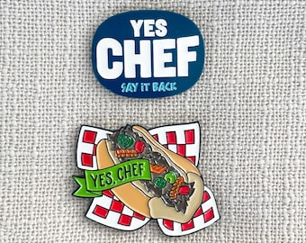 Yes Chef enamel pins - Inspired by our fave show set in hometown Chicago, we love Carmy! The Bear gift, Chicago food gift, Italian Beef gift