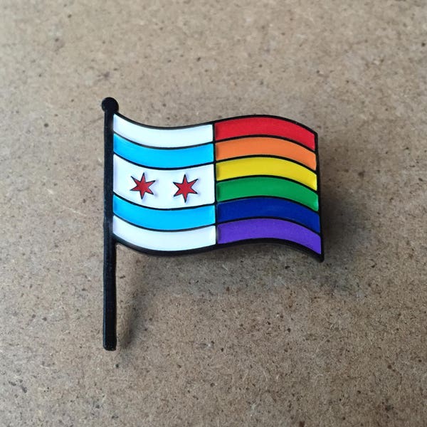 Chicago Pride Flag enamel pin – Show off your Chicago pride + gay pride with our fun enamel pin! Perfect Chicago Pride gift. Love wins!