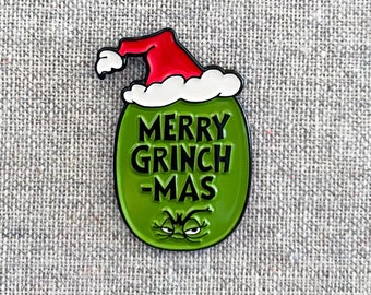 Merry Grinchmas Christmas enamel pin – We all love the Grinch...maybe we even know one! ;) Stocking stuffer, holiday gift, great kids' gift!