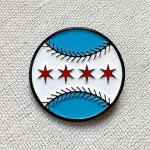 Chicago Flag Baseball Enamel Pin - Cubs & White Sox Gift