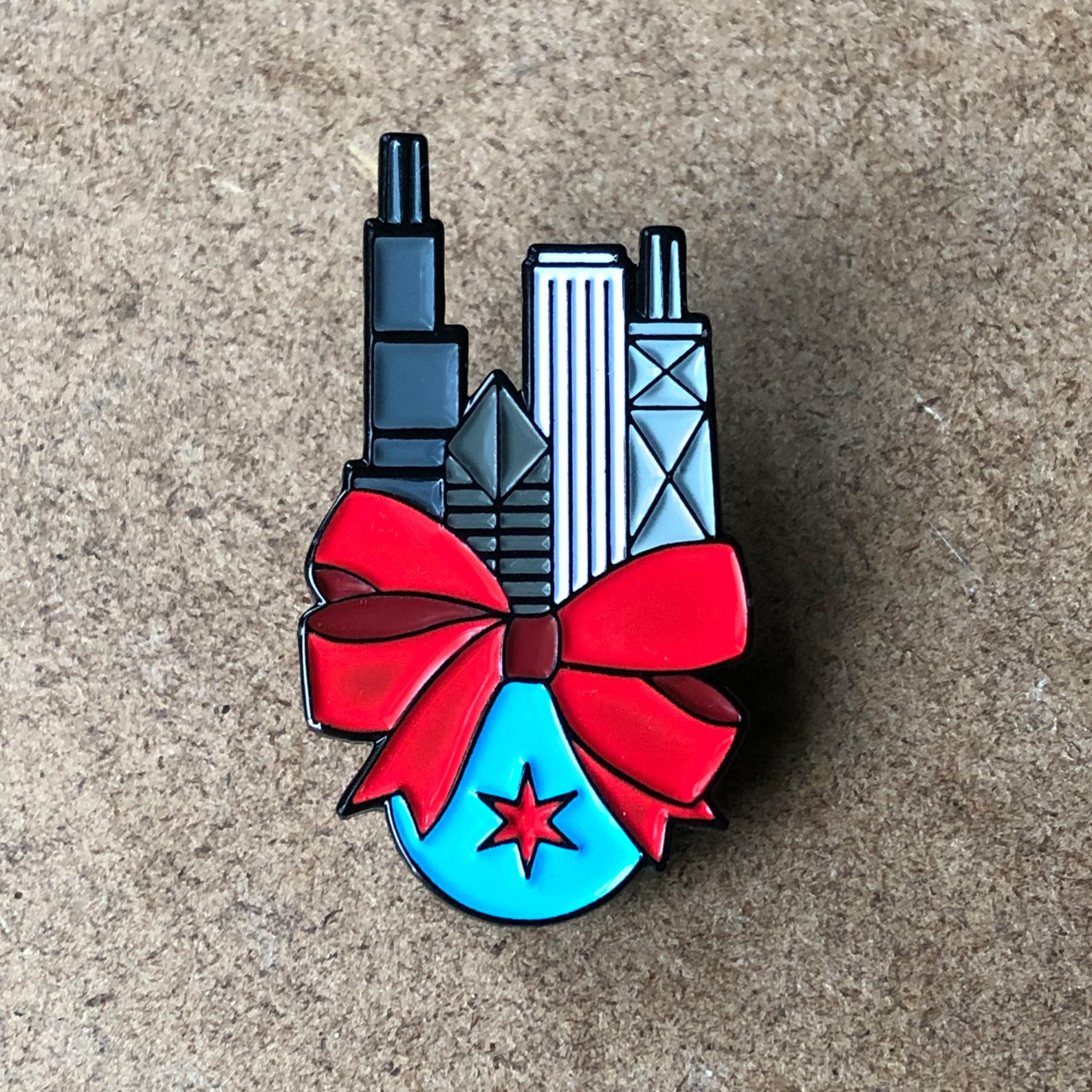 Holiday Chicago Enamel Pin Chicago Skyline Gets Gussied up Etsy