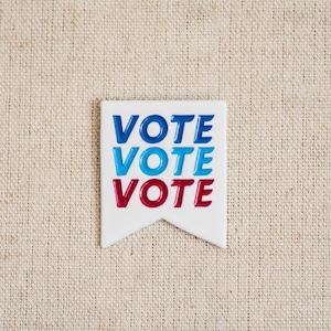 Vote, Vote, Vote enamel pin – Now more than ever, it's time to show commitment + wear it proud with this patriotic vote pin! Political gift